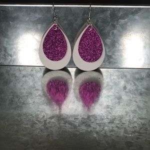 2” Faux Leather and Glitter Tear Drop Earrings